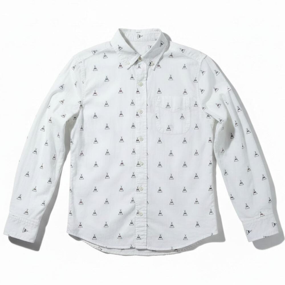 Altru Apparel Tipi Teepee Tent Print Men's Small White Button-Up Shirt Casual